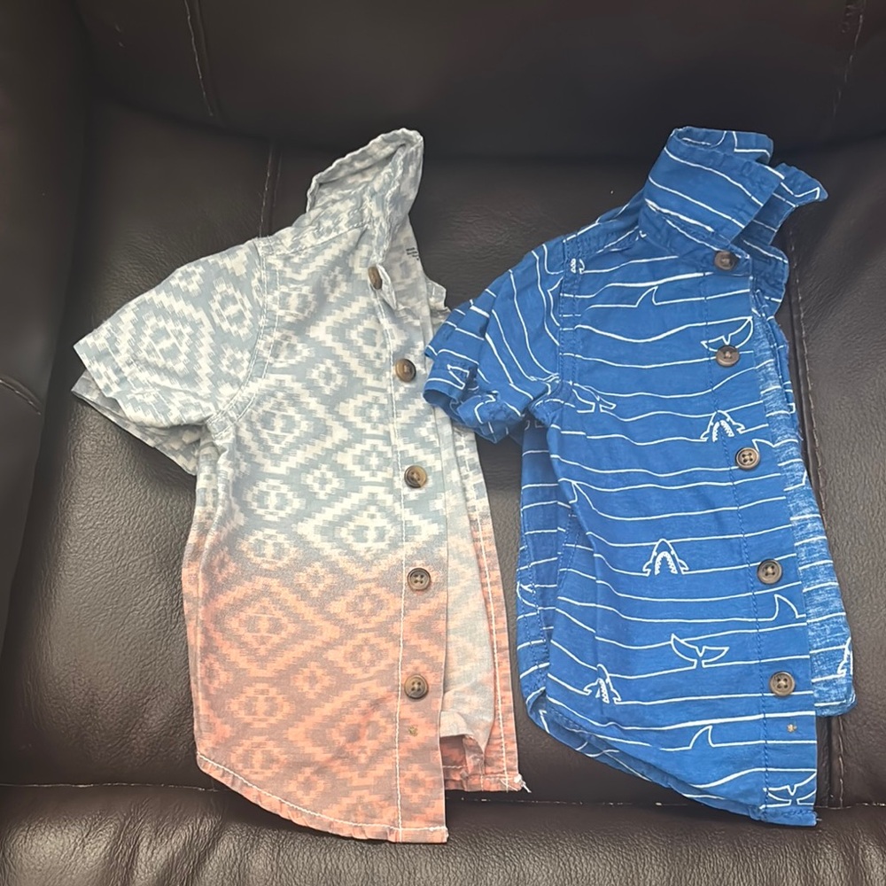 Okie Dokie Kids Button-Down Shirts - Blue and Pink
